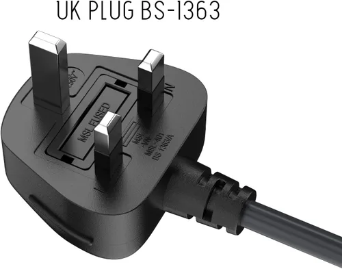 Vista 4 de Cable de alimentación IEC320 C13 a BS1363 Inglaterra con fusible 18AWG 13A/250V, resistente para PC, monitores, escáneres, impresoras, enchufe tipo