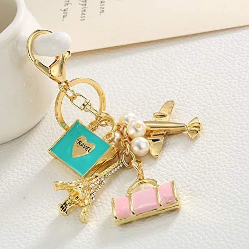 Vista 3 de Llavero Llavero de cristal, 1 juego de decoración roja para suministros de automóvil, regalo para mujeres y niñas, decoraciones de diamantes