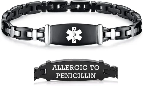 Vista 41 de LinnaLove Lady Medical Alert - Pulseras médicas de acero inoxidable para mujer, 7.5 pulgadas