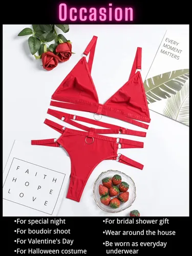 Vista 4 de Kaei&Shi Nailon opaco con tiras, bralette, tanga de cintura alta, lencería de 2 piezas