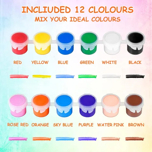 Vista 3 de Juego de 2 mini pintura acrílica, 12 colores, tiras de pintura acrílica para adultos, kit de pintura de 28 piezas, almacenamiento de tiras