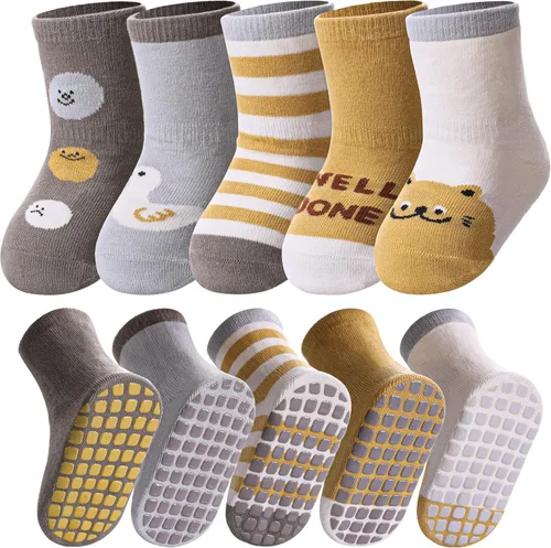 Vista 8 de Yebing Calcetines para bebés y niños pequeños, calcetines antideslizantes con agarres, calcetines de algodón para regalos