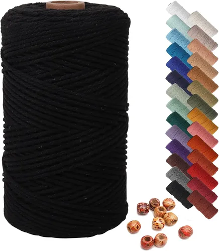 Vista 22 de Cordón de macramé beige de 0.078 pulgadas x 220 yardas, cuerda de algodón torcido de 4 hebras natural para colgar en la pared, manualidades, cordel
