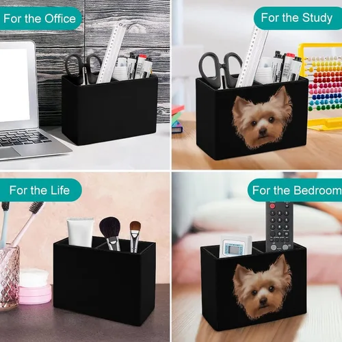 Vista 4 de Yorkshire Terrier - Lindo soporte para bolígrafos de cuero para perros Yorkie para lápices, cajones de almacenamiento de escritorio, organizador
