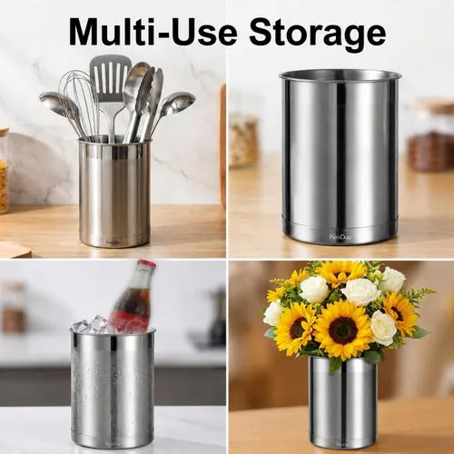 Vista 5 de KSENDALO Organizador de utensilios de cocina para encimera de cocina, recipiente de utensilios de cocina de 6.6 pulgadas de metal, organizador