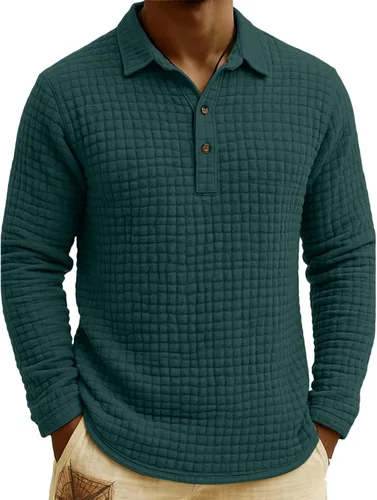 Vista 40 de Polo de punto para hombre, manga larga, ligero, informal, con cuello