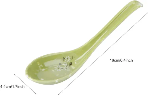 Vista 5 de Yardwe 8pcs imitación cerámica mango sopa cucharas gachas utensilios para cocina casera vajilla elegante para cocinar y servir verde