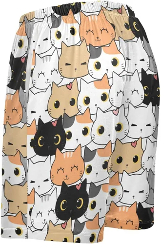 Vista 5 de Pantalones cortos de pijama de gatos negros lindos para hombre, pantalones cortos de dormir súper suaves con cordón y bolsillos
