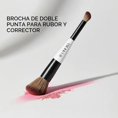 Vista 3 de Lamora - Brocha de maquillaje de doble extremo, rubor + corrector, cepillo facial en ángulo doble Negro (Duo Blush)