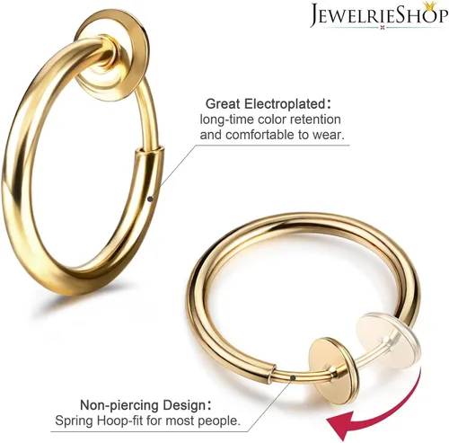 Vista 2 de JewelrieShop Retractable Earrings Fake Hoop Fake Nose Ring Non Pierced Earrings Fake Cartilage Piercing Clip On Nose Ring Septum Ring for Women