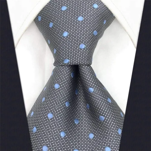 Vista 2 de SHLAX&WING - Corbatas para hombre con lunares grises y azules para negocios de seda