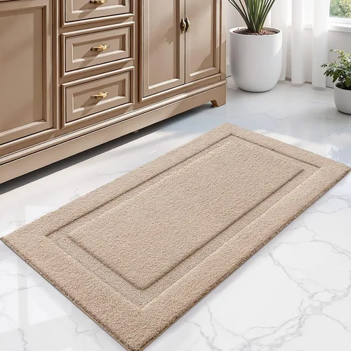 Vista 25 de LUMI Alfombras de baño ultrasuaves antideslizantes con parte trasera de goma, absorbente y lavable, de secado rápido, alfombra de felpa de Beige