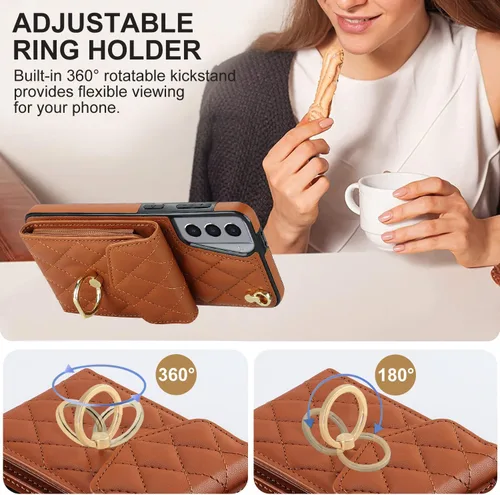 Vista 5 de Funda para teléfono Samsung Galaxy S21 5G de 6.2 pulgadas, funda tipo cartera con protector de pantalla de vidrio templado y correa cruzada