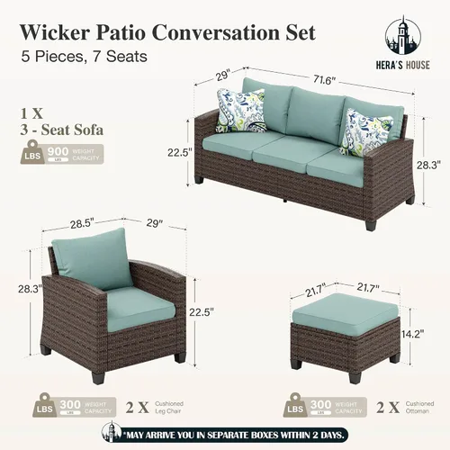 Vista 84 de HERA'S HOUSE - Juego de muebles para patio con mesa para fogata, muebles de mimbre para exteriores, sofá de conversación con asientos profundos