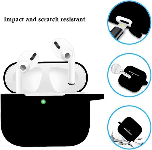 Vista 3 de Cypher.V Funda protectora para AirPods Pro, funda de silicona con kit de llavero de pompón de bola suave y lindo (negro)