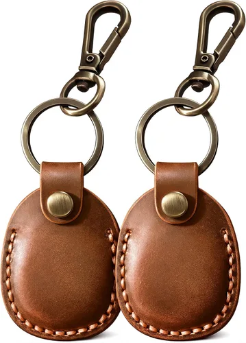Vista 11 de Llavero de Airtag de cuero genuino, llavero portátil de Air tag con anillos para llaves, funda de cobertura oculta completa compatible con Airtag