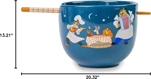 Vista 9 de Disney Lady And The Tramp Serenade - Juego de vajilla de cerámica para ramen, incluye cuenco de fideos de 20 onzas y palillos de madera