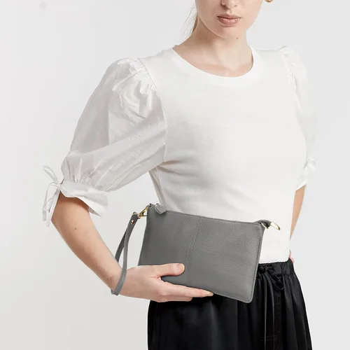 Vista 3 de Uromee Cartera de mano para mujer, de piel auténtica, con cadena de hombro desmontable