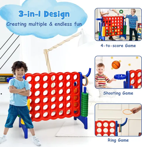 Vista 2 de COSTWAY Juego gigante gigante de 4 a puntuación para niños y adultos, juego de 2.5 pies para interiores y exteriores con aro de baloncesto, juego