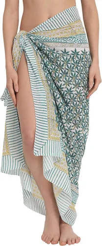 Vista 13 de parihan Traje de Baño Pareo de Playa Sarong Cubiertas para Mujeres - Falda Envolvente con Estampado a Mano Zafiro azul
