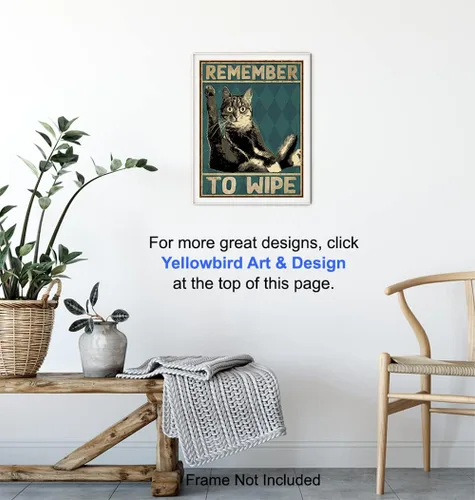 Vista 6 de Divertida decoración de baño de gato, póster con texto en inglés "Remember to Wipe Cat", decoración de pared de baño, decoración de pared de baño
