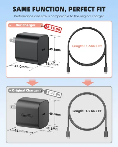 Vista 3 de Cargador Switch 2 Adaptador de corriente de CA de 60 W para Nintendo 21 con cable de 5 pies de largo, compatible con base de TV 4K, fuente de carga
