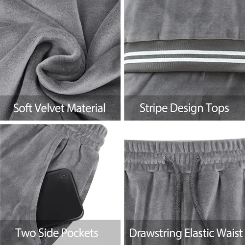 Vista 5 de Totatuit Conjunto de 2 piezas de terciopelo para mujer, sudadera de manga larga sin botones y pantalones con bolsillo