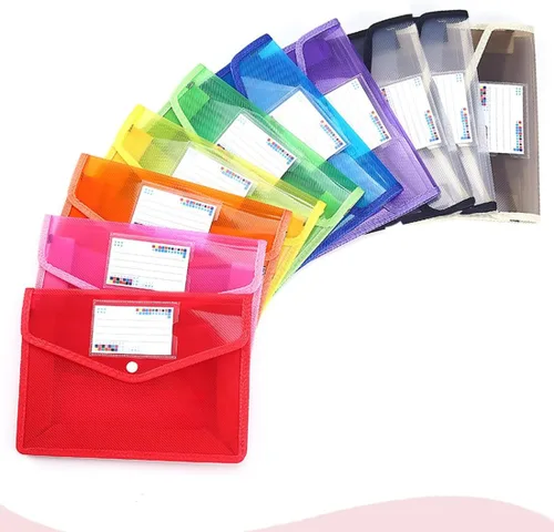 Vista 6 de Carpeta de archivos de plástico tamaño A4, sobres de polietileno expandibles, bolsa de archivos transparente impermeable con cierre a presión