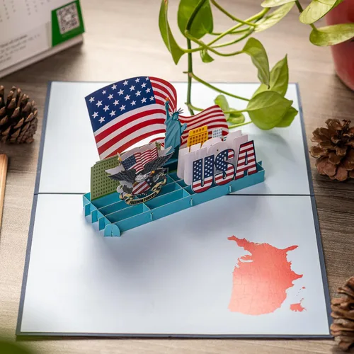 Vista 3 de Rykamia Blank USA Pop Up Card, Regalo de ciudadanía estadounidense, Regalo para un nuevo ciudadano estadounidense, Felicitaciones por convertirse