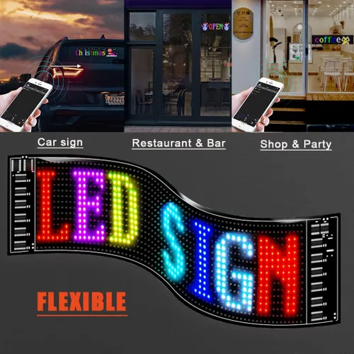Vista 5 de Panel de matriz LED Bluetooth APP Control USB 5V Pantalla LED flexible de desplazamiento de texto Patrón de animación para ventanas de coche