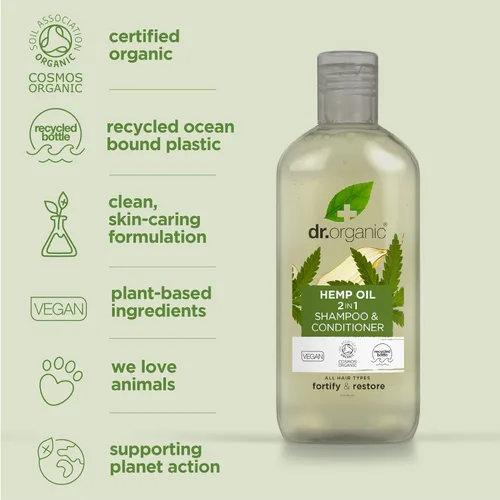 Vista 5 de DR ORGANIC - Champú y acondicionador 2 en 1 de aceite de cáñamo para cabello fino, para hombres y mujeres, natural, vegano, libre de crueldad, sin