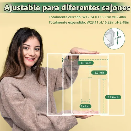 Vista 7 de NIUBEE Bandeja de utensilios de acrílico para cajón, organizador de Acrílico transparente