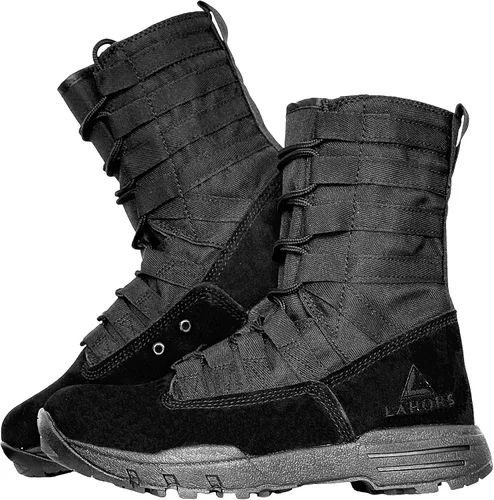 Vista 9 de Botas tácticas militares de combate ligeras para hombre. Botas de desierto al aire libre para senderismo, ejército, transpirables, con cremallera