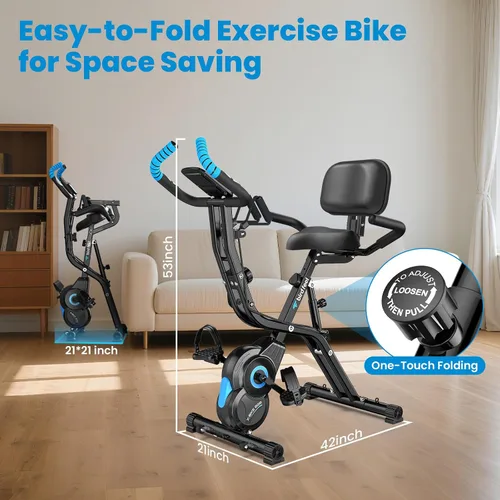 Vista 8 de Bicicleta estática plegable, bicicletas estacionarias multifuncionales para interiores para el hogar con resistencia magnética de 8 niveles
