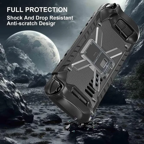 Vista 3 de Dteck Funda con función atril para Steam Deck, a prueba de golpes, antideslizante, antiarañazos, protección de cuerpo completo, protector