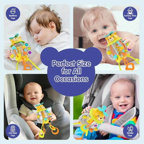 Vista 6 de Juguetes Montessori HOLA para niños de 1 año, juguetes para dentición con sonajero para bebés de 0-6 y 6-12 meses, juguetes sensoriales de silicona