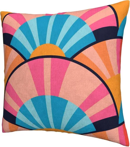 Vista 8 de Pack of 2 Short Plush Throw Pillow Covers 18 X 18 Inch, Retro 70S Orange Yellow Pillow Cover Durable Pillowcases, Square Throw Pillow Covers Couch