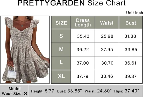 Vista 6 de PRETTYGARDEN Vestido casual de verano para mujer, diseño floral, bohemio, con volantes, sin espalda, escalonado, mini vestidos cortos para playa