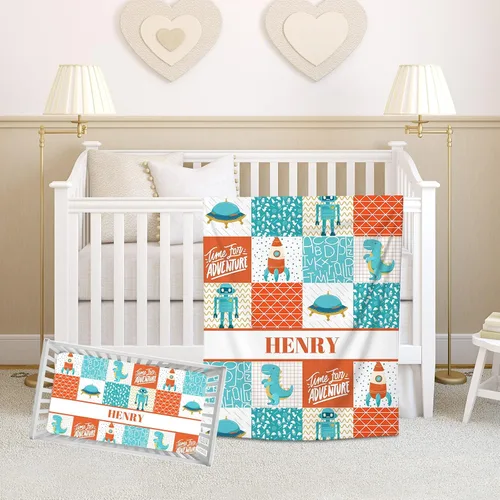Vista 15 de Juego de ropa de cama personalizado para cuna de bebé para bebés, juego de ropa de cama personalizado para cuna con nombre, ropa de cama de cuna