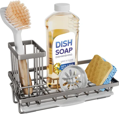 Vista 17 de SWTYMIKI Organizador de Fregadero para Esponja - Organizador de Cocina con Soporte de Cepillo Alto para Encimera para Mantener Jabones y Esponjas