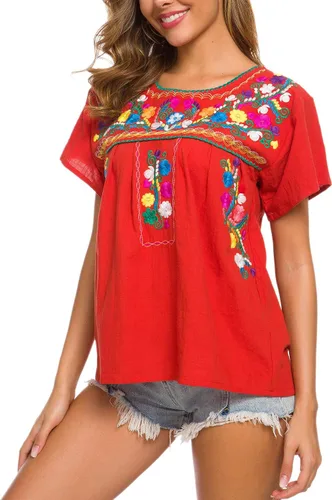 Vista 3 de YZXDORWJ - Cómoda blusa mexicana bordada de verano y sin mangas para mujer