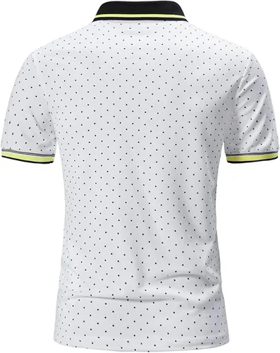 Vista 3 de Camisa polo de ajuste regular con lunares para hombre, casual, de verano, manga corta, cuello vuelto, camisa de vestir de negocios, camiseta