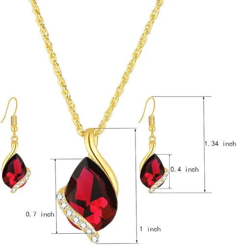 Vista 3 de ZINSBEDI - Juego de collar y pendientes para mujer y niña, chapado en oro, collar de cristal