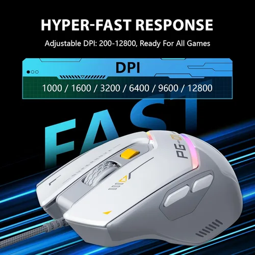 Vista 3 de INPHIC PG1 - Mouse ergonómico para juegos de computadora, 12800 DPI de alta precisión, 6 botones programables, retroiluminación RGB