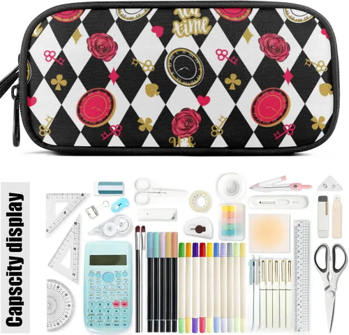 Vista 8 de Fustylead Alice - Estuche de ajedrez para lápices con cremallera, bolsa de maquillaje, bolsa de cosméticos, bolsa de viaje multiusos, caja
