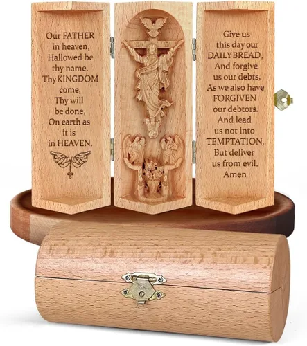 Vista 9 de Jesuspirit - Decoración cristiana, estatua de madera católica, decoración del hogar - Escultura cilíndrica de madera que se puede abrir de Jesús