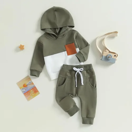 Vista 2 de Ropa de otoño e invierno para bebé niño, con capucha, de manga larga, a rayas, pantalones elásticos para recién nacidos