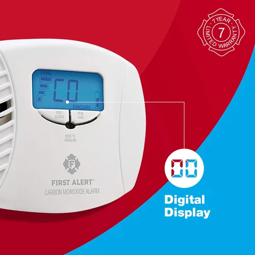 Vista 5 de FIRST ALERT Detector de monóxido de carbono enchufable de doble potencia con batería de reserva y pantalla digital, CO615, blanco, paquete de 3