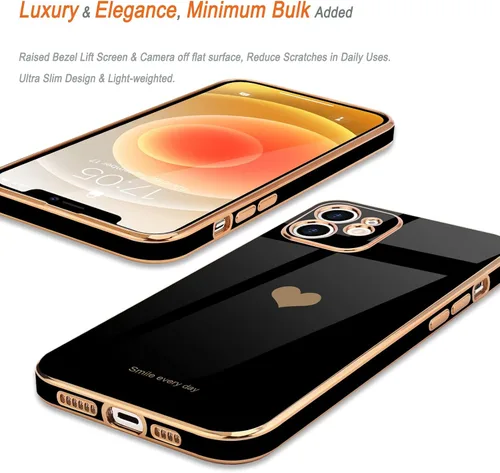 Vista 4 de Teageo Funda compatible con iPhone 12 para mujeres y niñas, linda diseño de corazón de amor, lujo brillante, cubierta trasera suave elevada