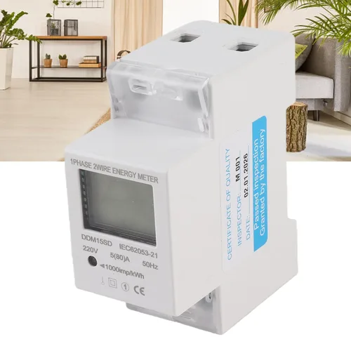 Vista 3 de Medidor de KWh de energía electrónica, 5-80A DDM15SD, monofásico, riel DIN de 1.378 in, retroiluminación LCD, sin botón de reinicio